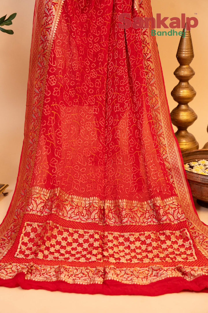 Banarasi Geogette Meenakari Zari Dupatta in Bright Red Color