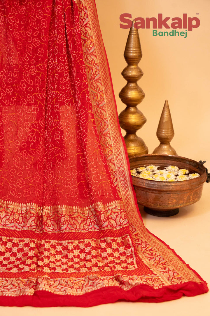 Banarasi Geogette Meenakari Zari Dupatta in Bright Red Color