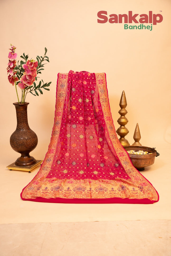 Elegant Rani Pink Patola Dupatta with Neem Zari Border