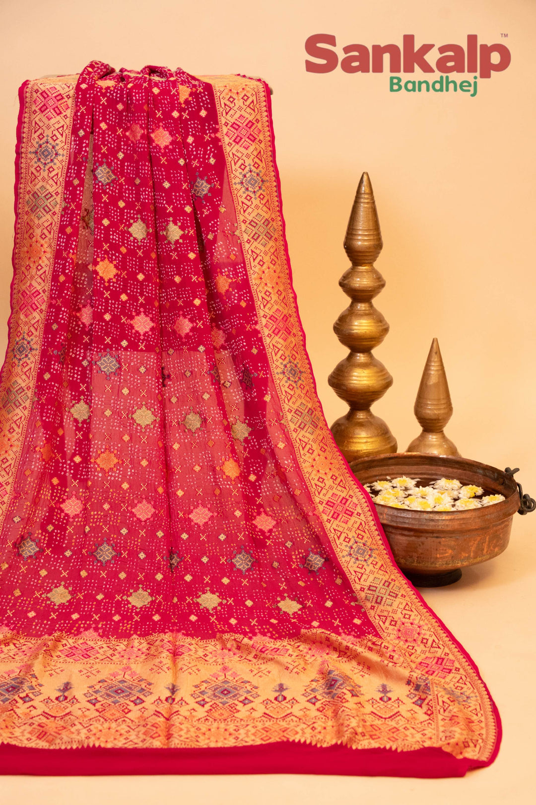 Elegant Rani Pink Patola Dupatta with Neem Zari Border