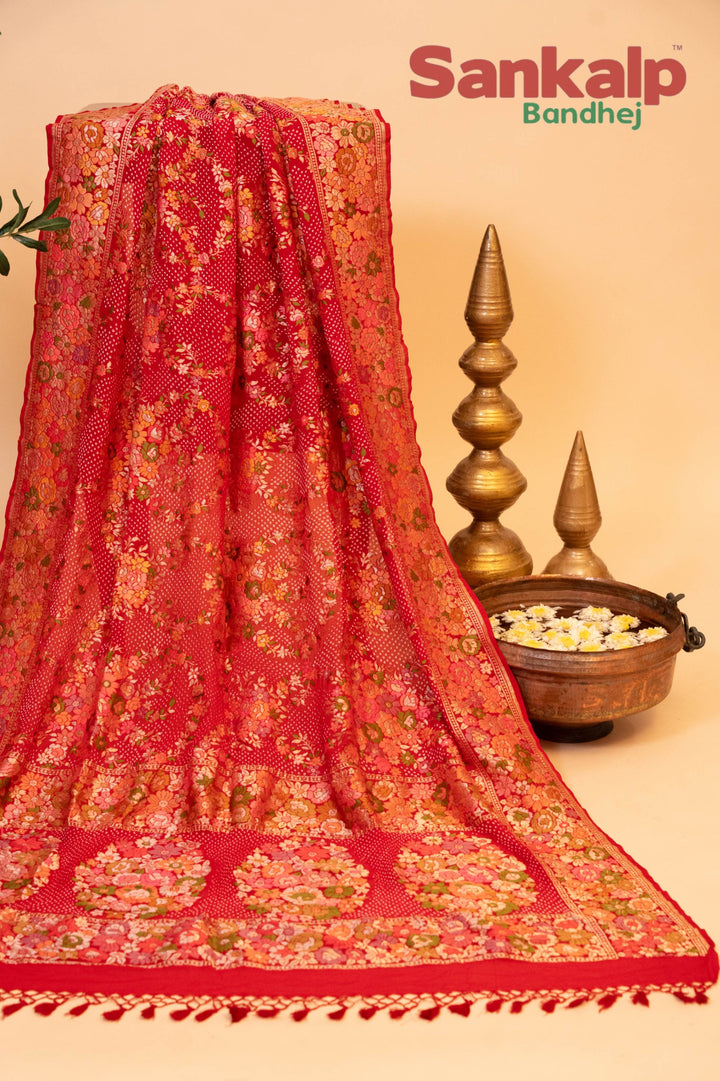 Royal Red Banarasi Meenakari Chothera Dupatta
