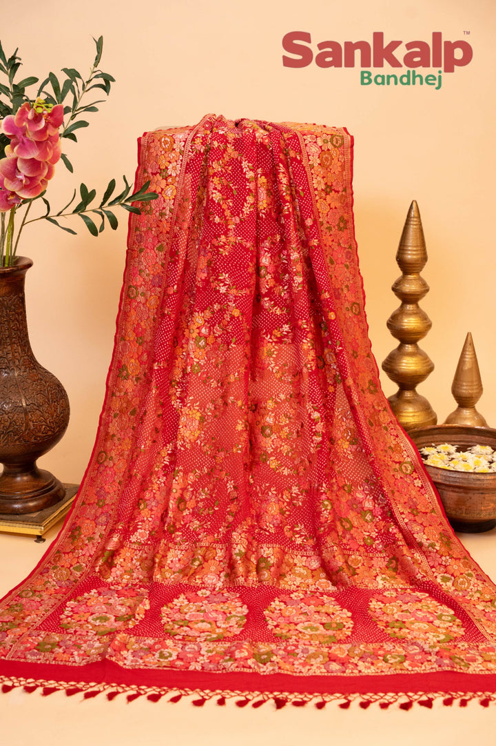 Royal Red Banarasi Meenakari Chothera Dupatta