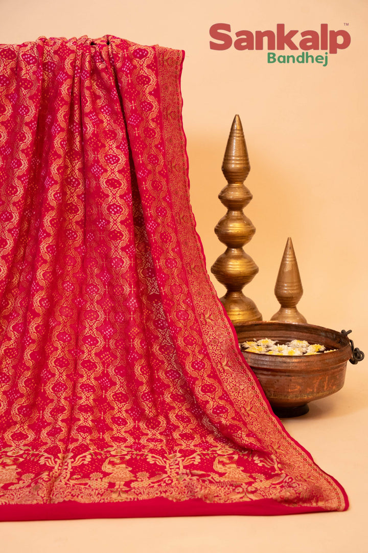 Vibrant Rani Pink Banarasi Georgette Tilfi Neem Zari Dupatta