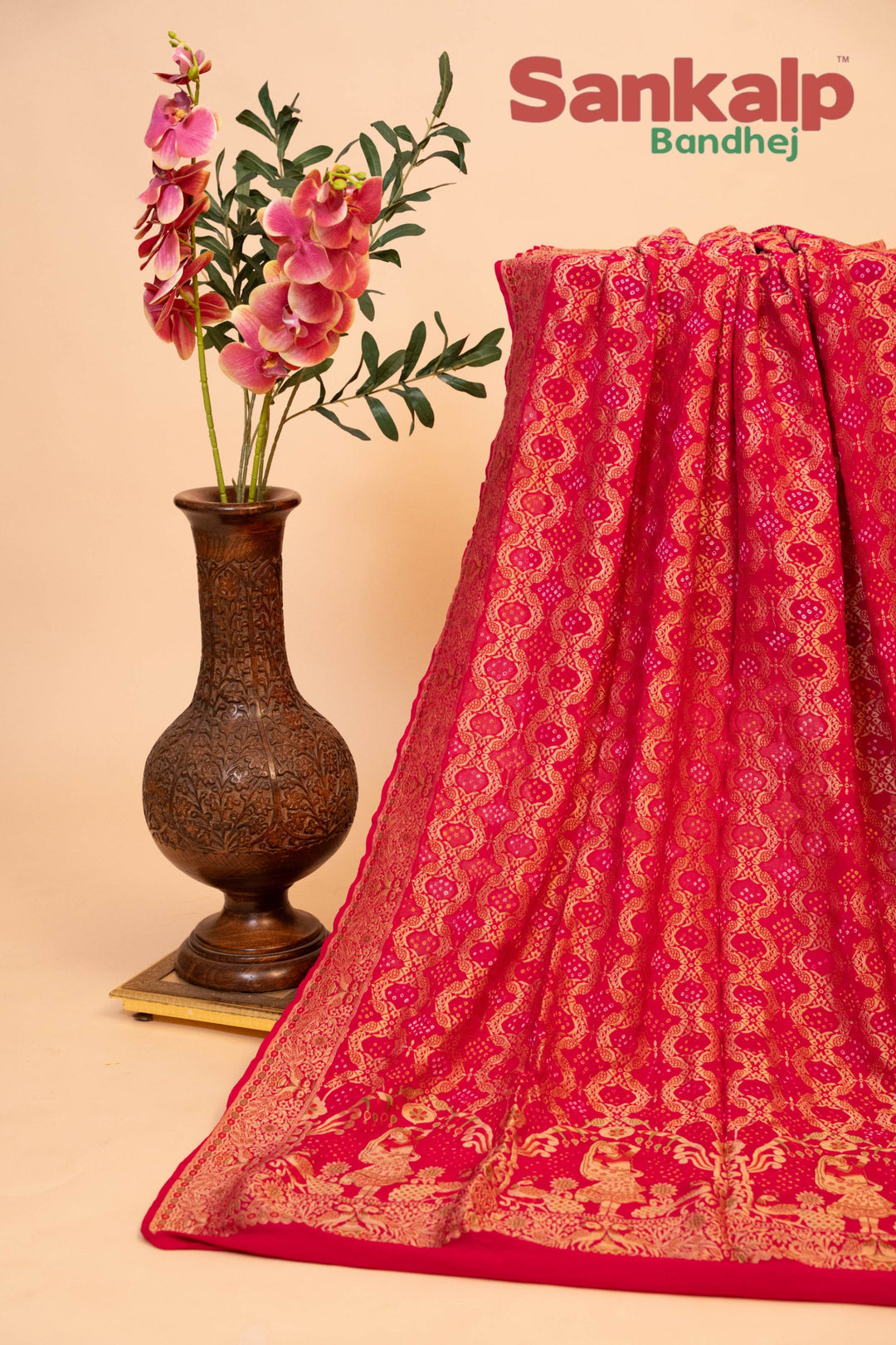 Vibrant Rani Pink Banarasi Georgette Tilfi Neem Zari Dupatta
