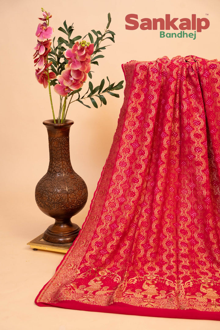 Vibrant Rani Pink Banarasi Georgette Tilfi Neem Zari Dupatta