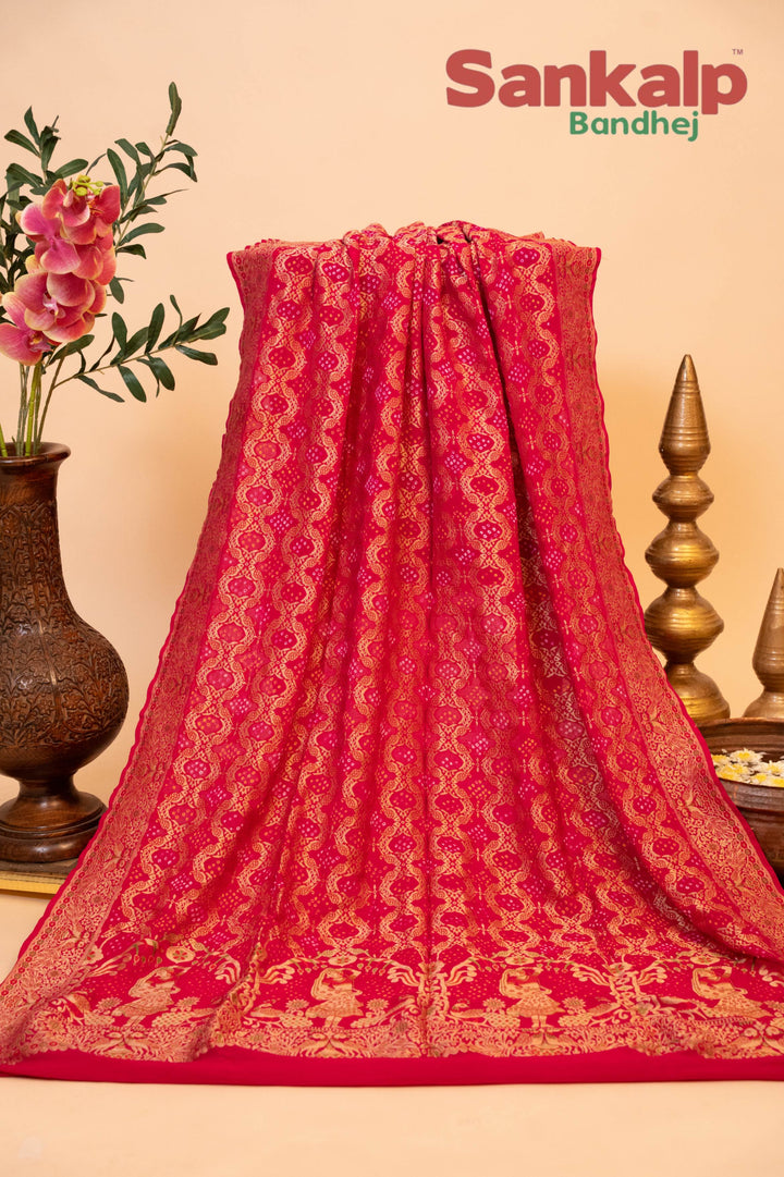 Vibrant Rani Pink Banarasi Georgette Tilfi Neem Zari Dupatta