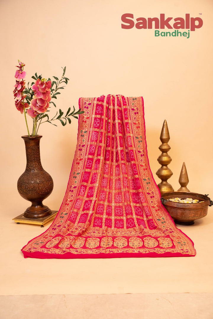 Pink Banarasi Neem Meena Chex Dupatta