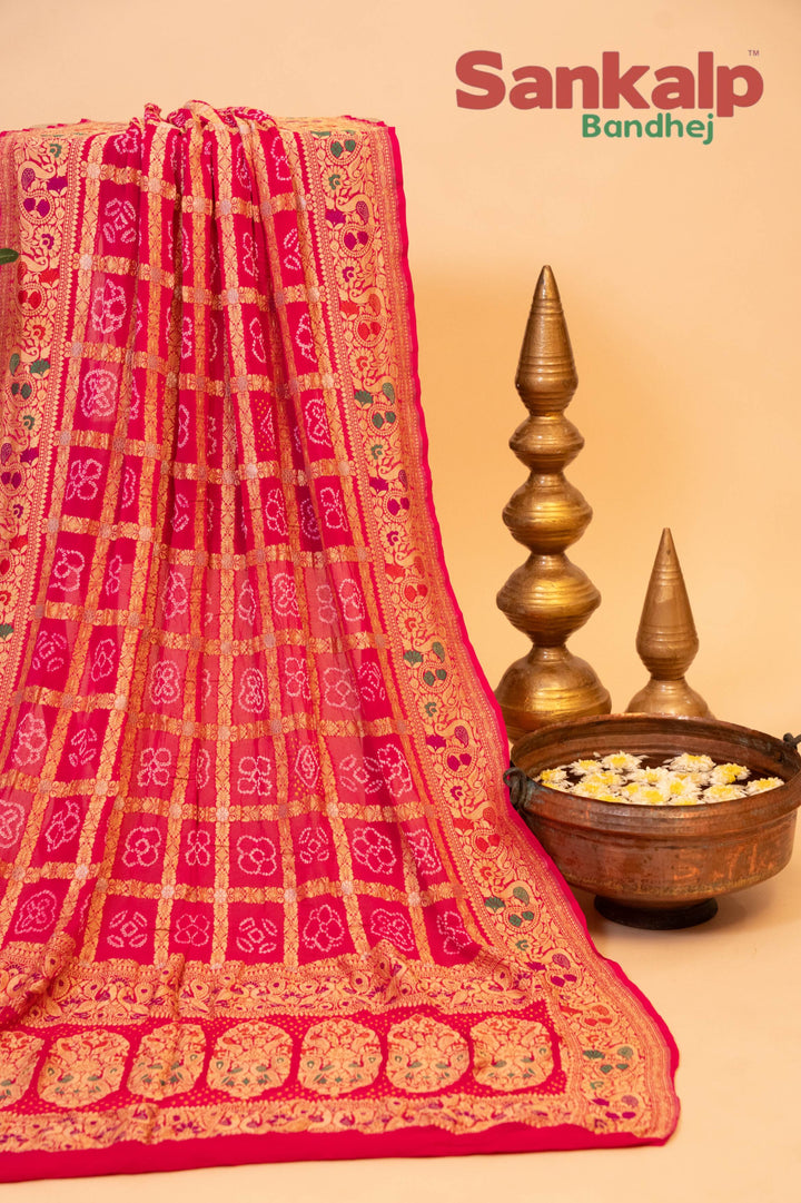 Pink Banarasi Neem Meena Chex Dupatta