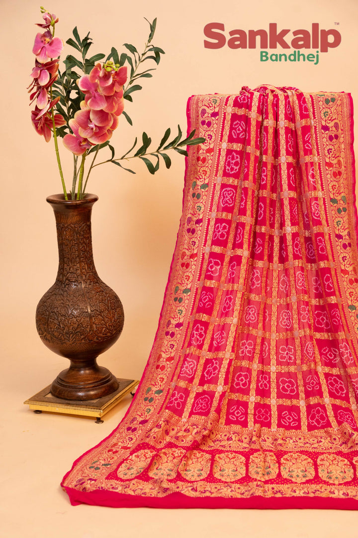 Pink Banarasi Neem Meena Chex Dupatta