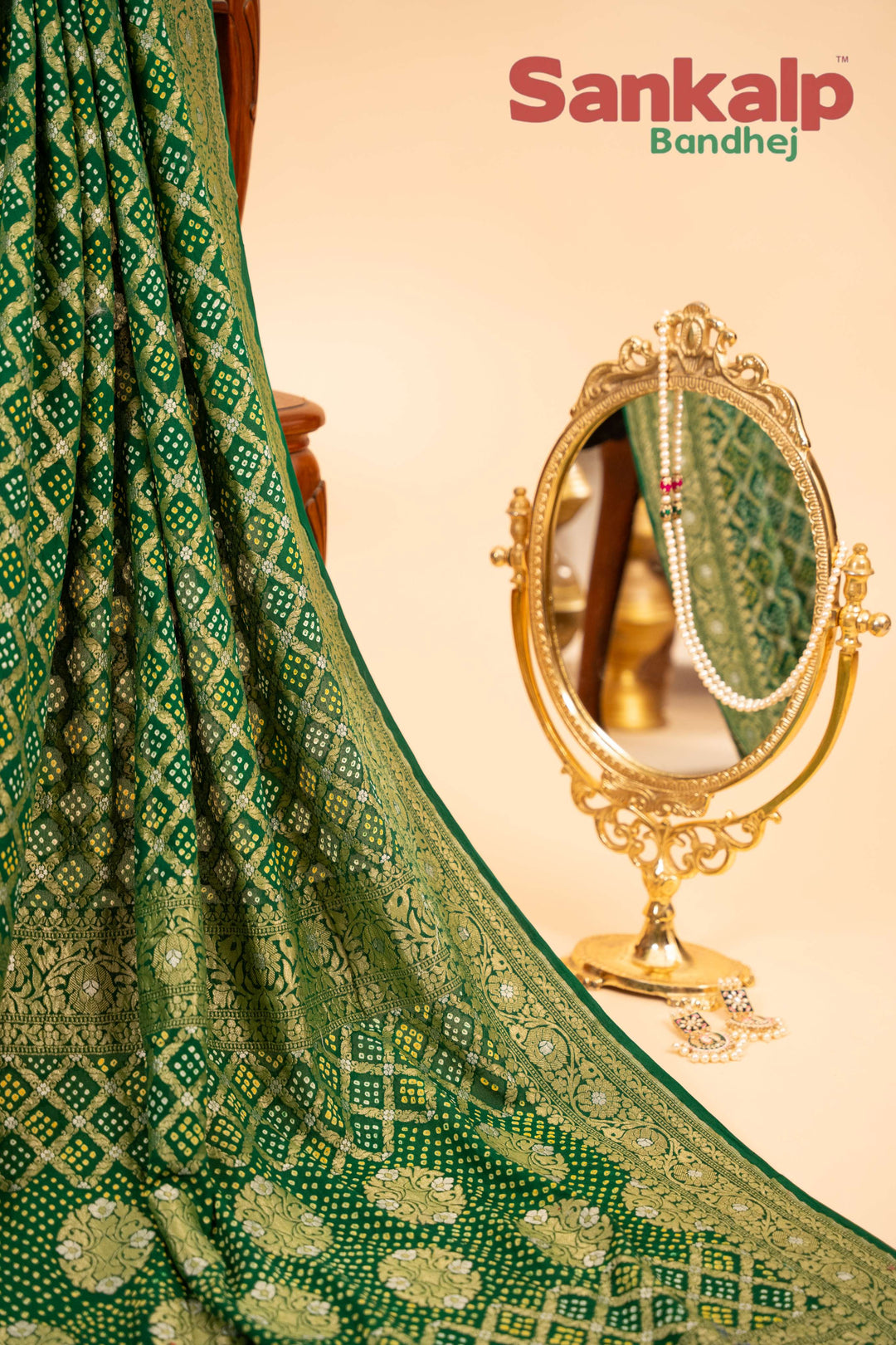 Bottle Green Pure Banarasi Georgette Bandhej Saree
