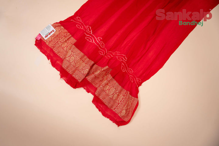Red Pure Banarasi Georgette Rai Bandhej Saree With Neem Zari