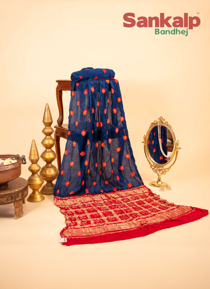 Chiran Zari Pallav Pure Gajji Silk Bandhej Saree