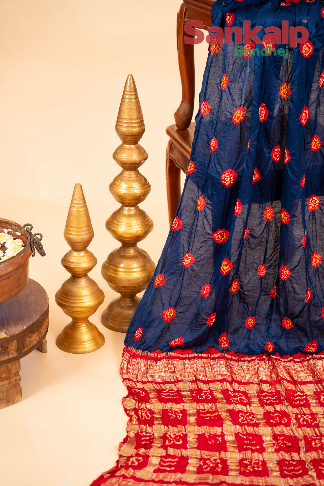 Chiran Zari Pallav Pure Gajji Silk Bandhej Saree