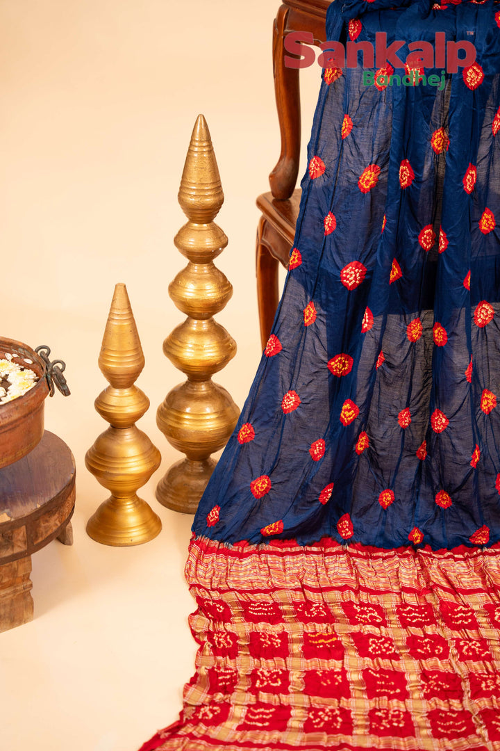 Chiran Zari Pallav Pure Gajji Silk Bandhej Saree