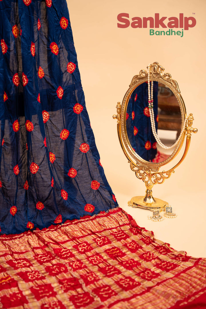 Chiran Zari Pallav Pure Gajji Silk Bandhej Saree