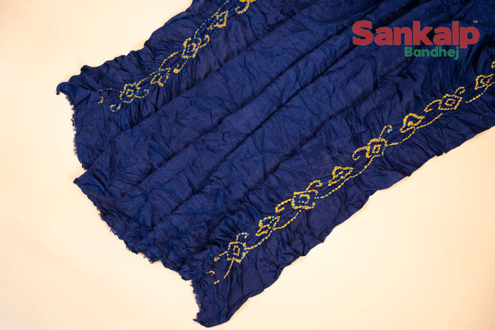 Dark Blue Gajji Silk Bandhani Saree With Lagdi Patta