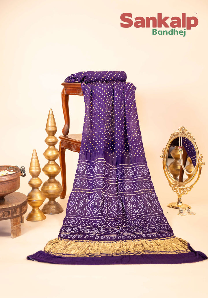 Purple Gajji Silk Bandhani Saree With Lagdi Patta