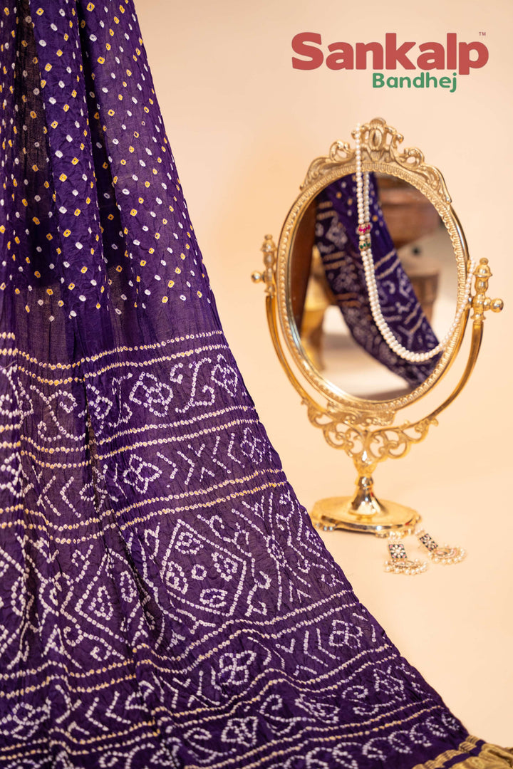 Purple Gajji Silk Bandhani Saree With Lagdi Patta