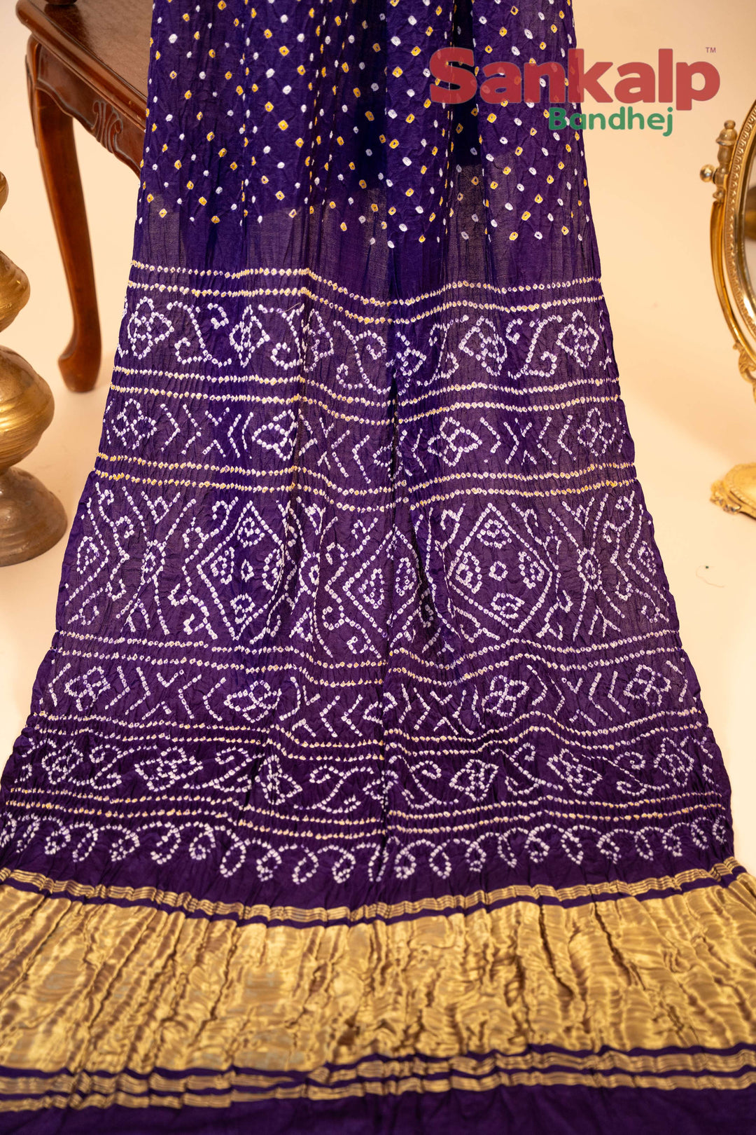 Purple Gajji Silk Bandhani Saree With Lagdi Patta