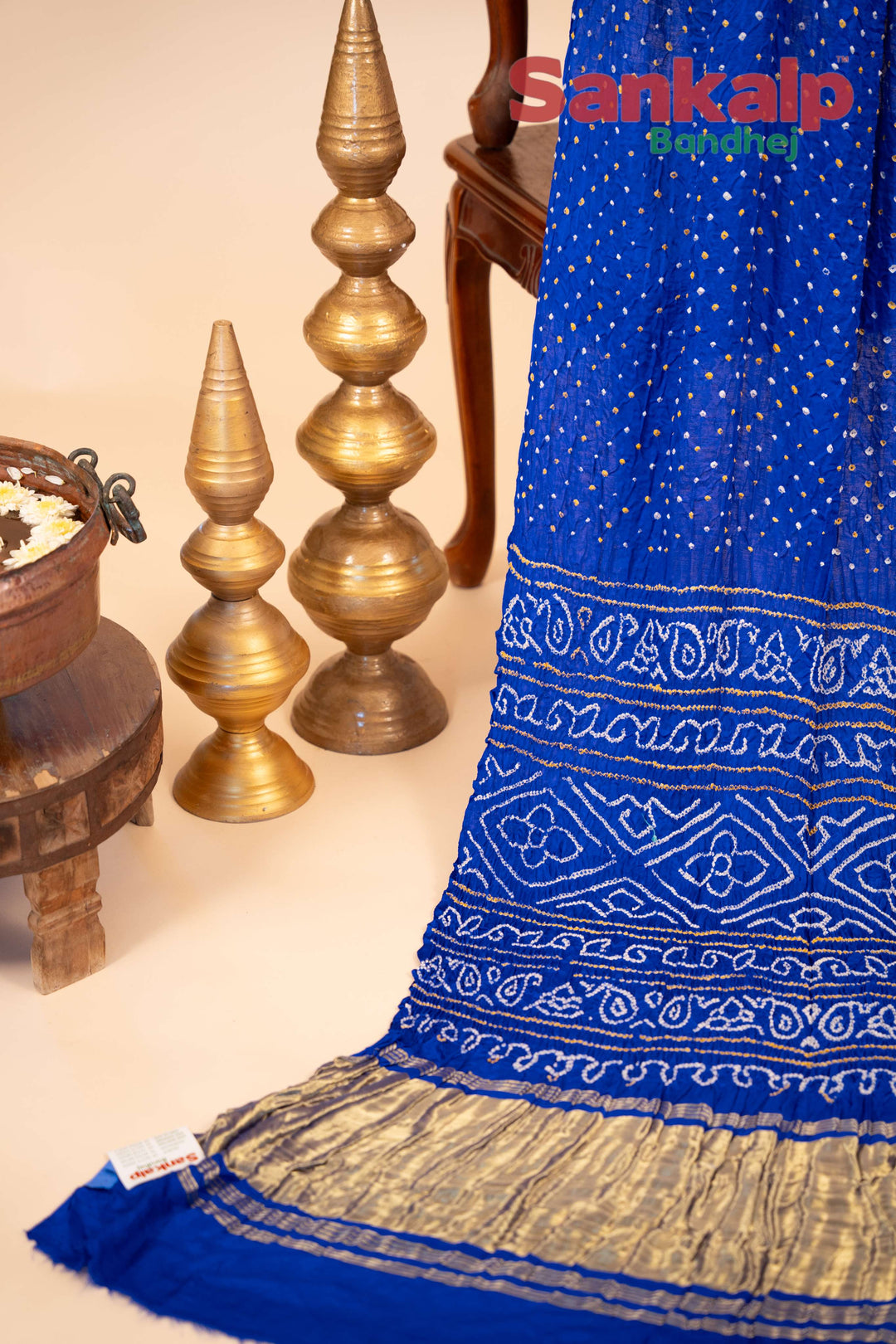 Royal Blue Gajji Silk Bandhani Saree With Lagdi Patta