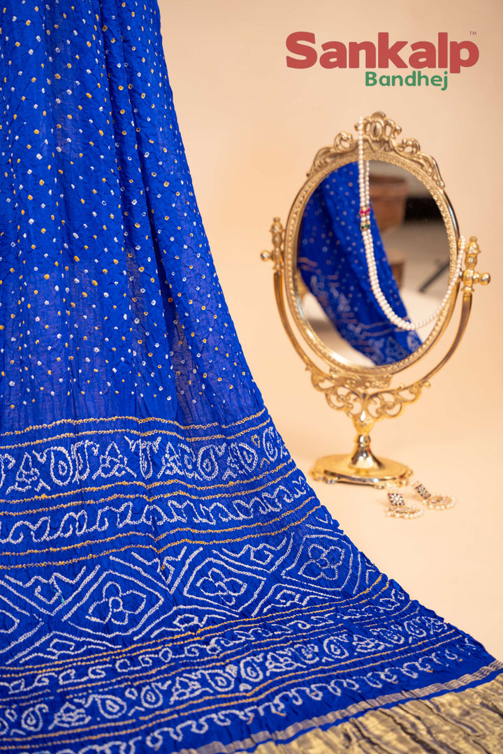 Royal Blue Gajji Silk Bandhani Saree With Lagdi Patta