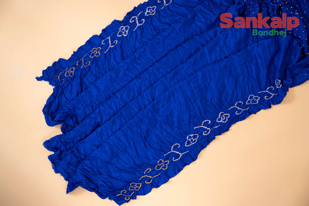 Royal Blue Gajji Silk Bandhani Saree With Lagdi Patta