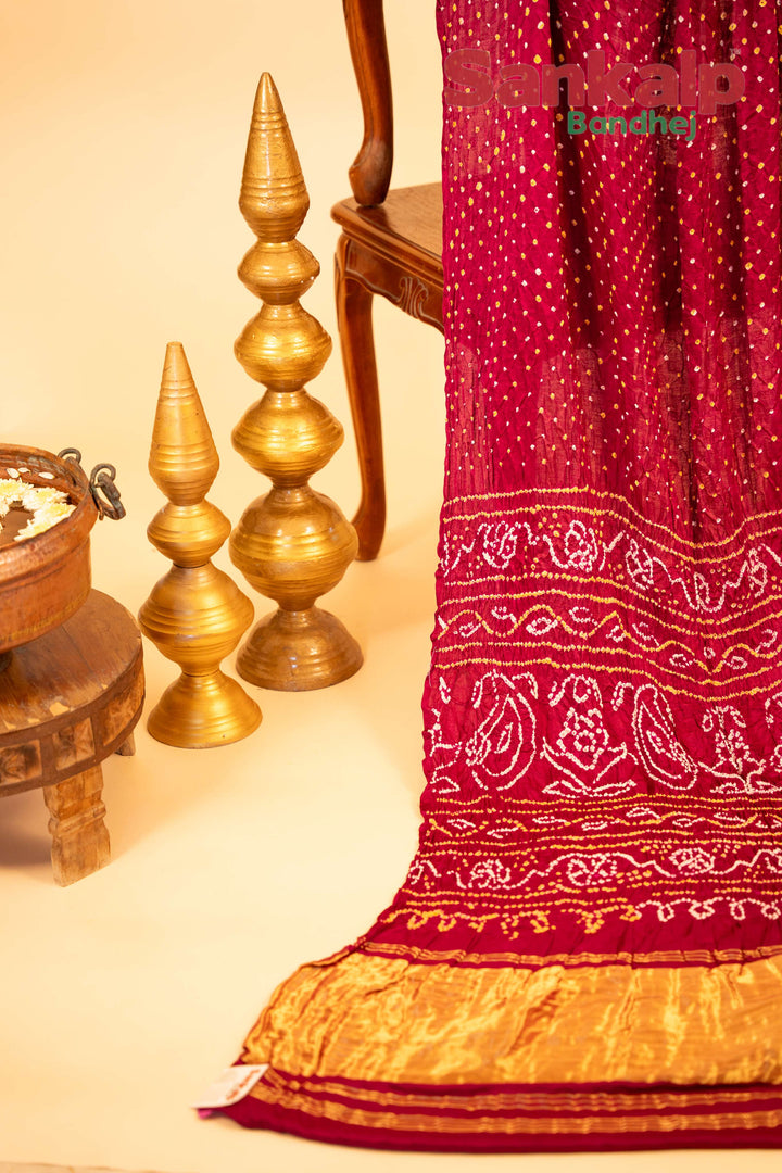 Pink Gajji Silk Bandhani Saree With Lagdi Patta