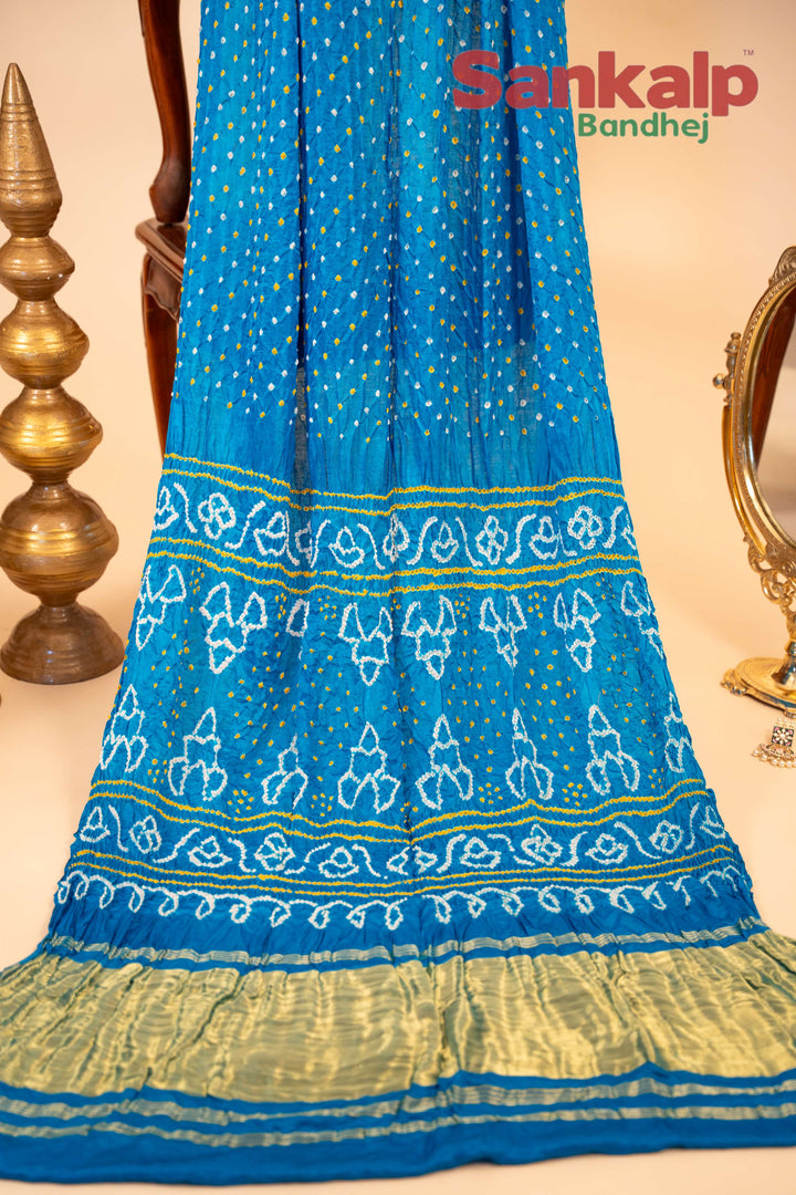 Sky Blue Pure Modal Silk Lagdi Patta Pallav Bandhani Saree