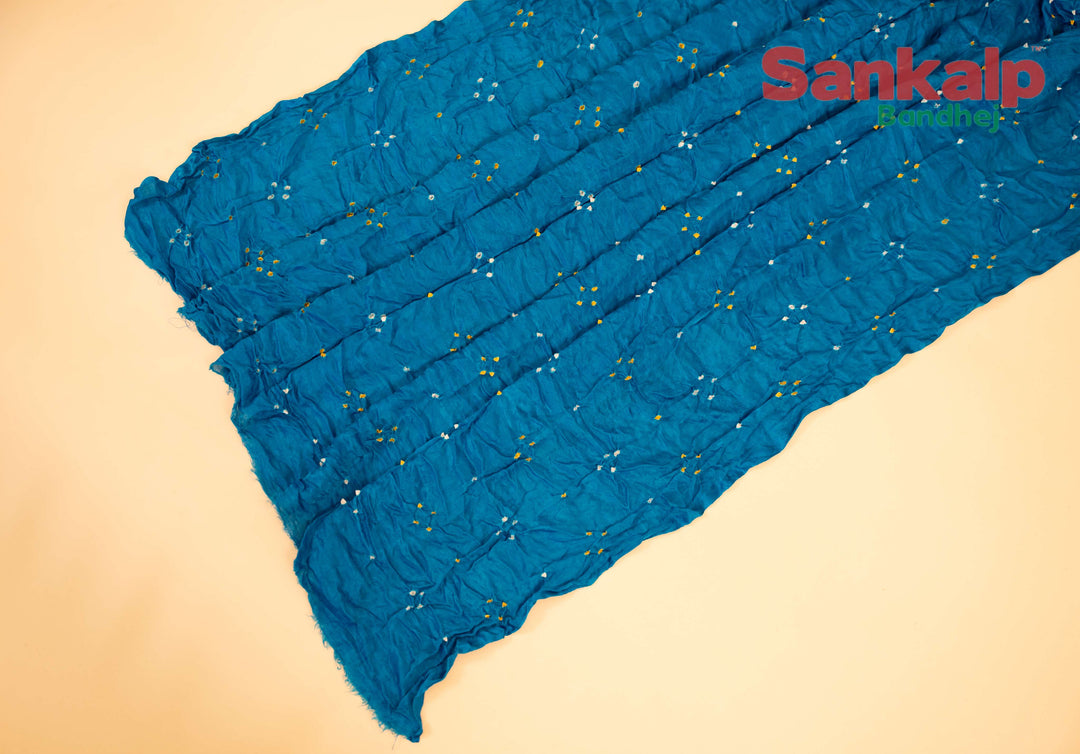 Sky Blue Pure Gajji Silk Bandhani Saree With Patti Palav