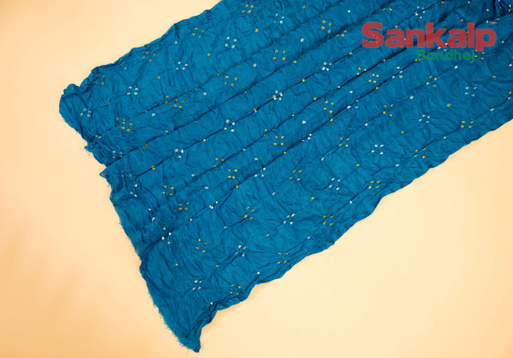 Sky Blue Pure Gajji Silk Bandhani Saree With Patti Palav
