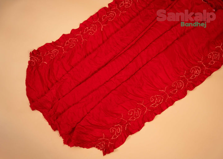 Red Pure Modal Silk Lagdi Patta Pallav Bandhani Saree