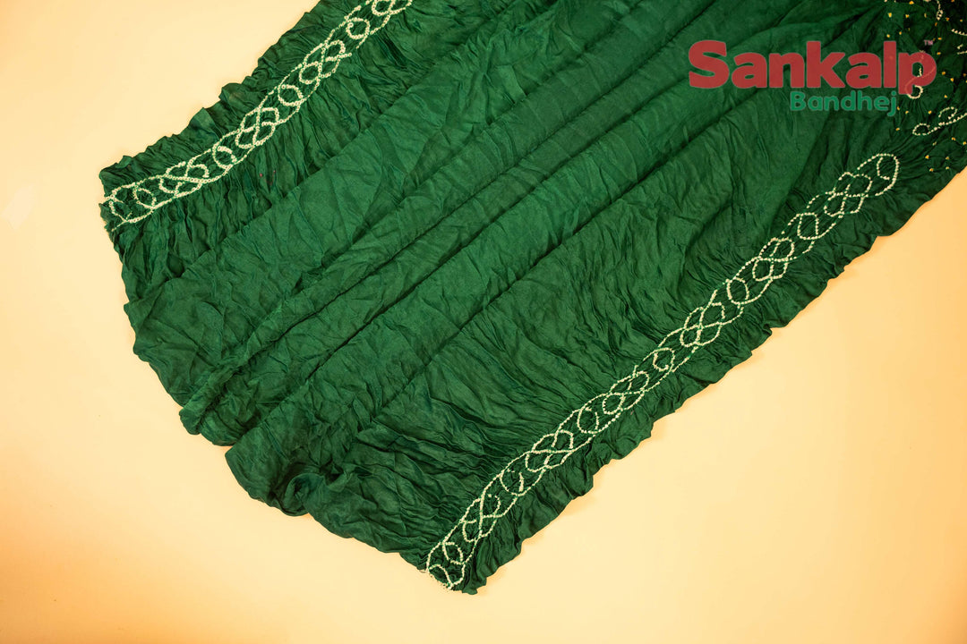 Dark Green Pure Modal Silk Lagdi Patta Pallav Bandhani Saree