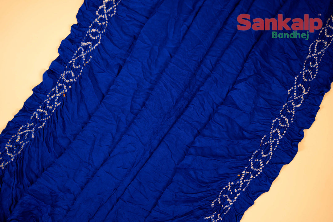Dark Blue Pure Modal Silk Lagdi Patta Pallav Bandhani Saree