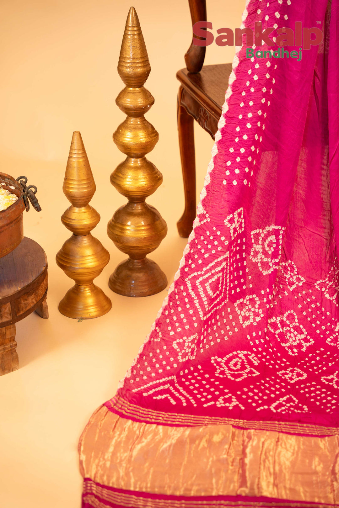 Pink Pure Modal Silk Lagdi Patta Pallav Bandhani Saree