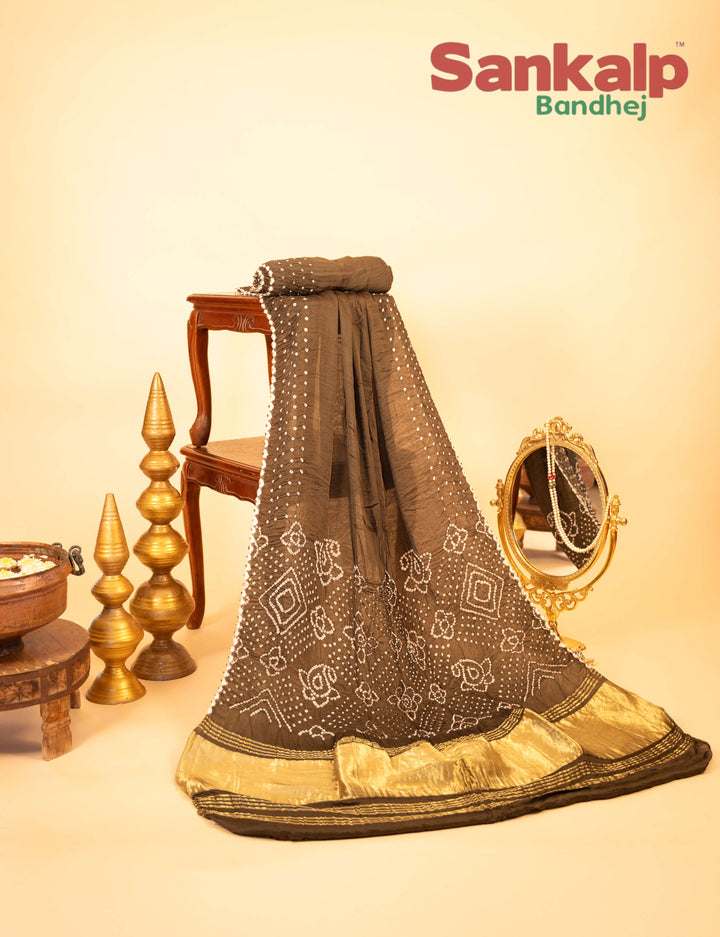 Light Chocolate Pure Modal Silk Lagdi Patta Pallav Bandhani Saree