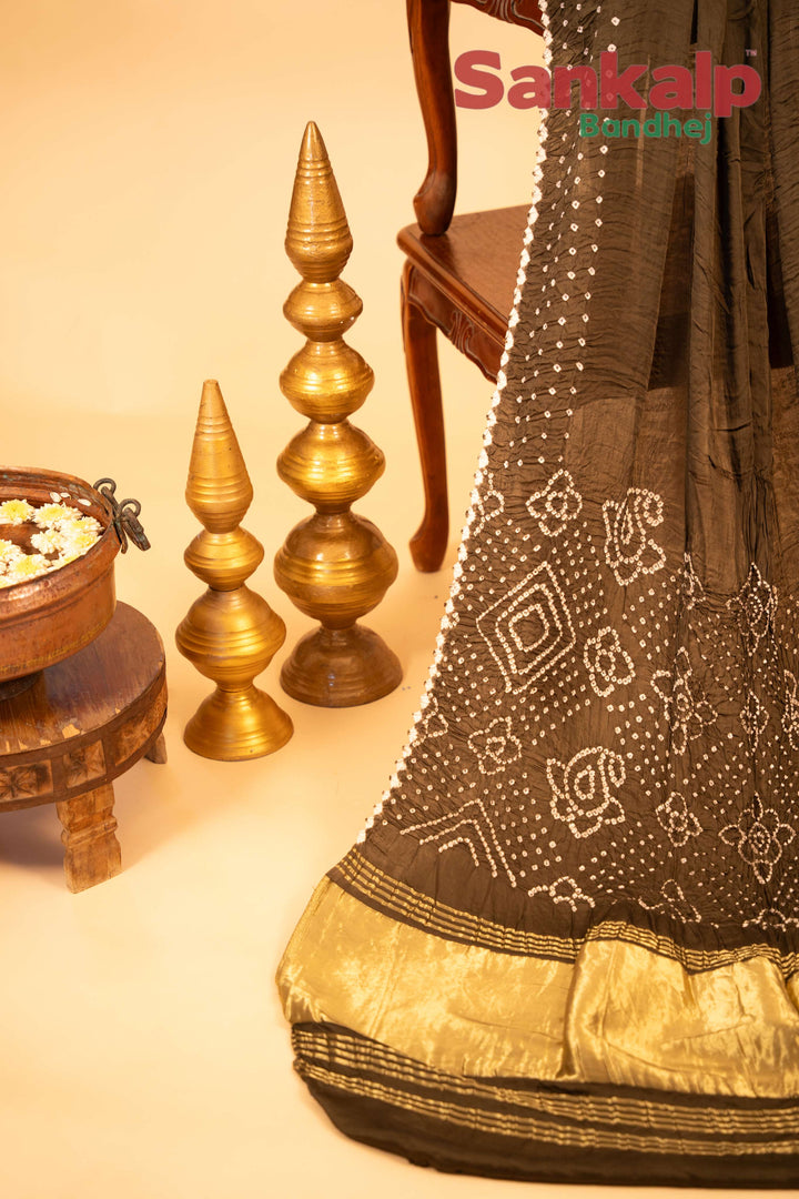 Light Chocolate Pure Modal Silk Lagdi Patta Pallav Bandhani Saree