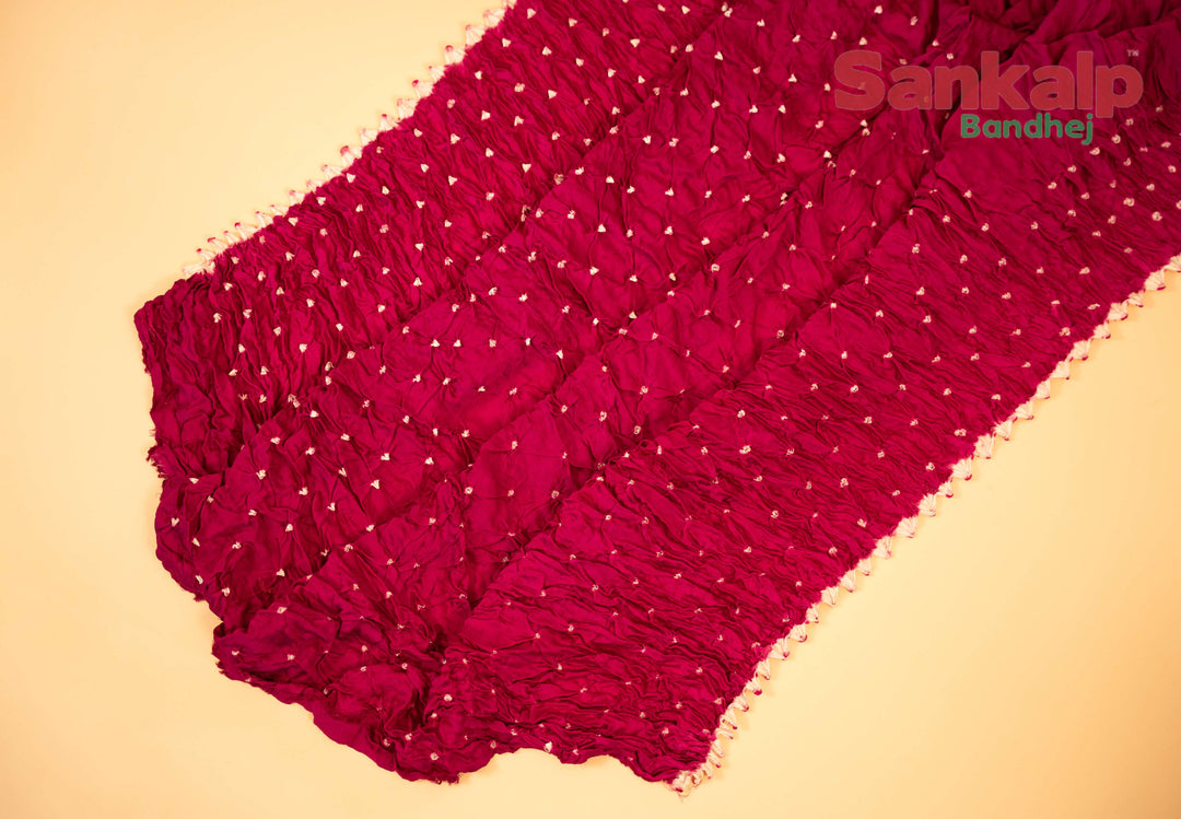 Rani Pink Pure Modal Silk Lagdi Patta Pallav Bandhani Saree