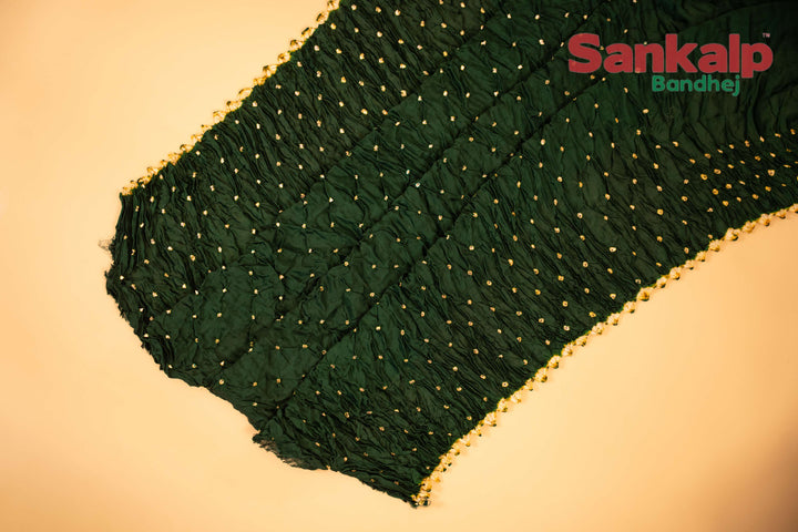 Dark Green Pure Model Silk Bandhani Saree With Lagdi Patta Pallav