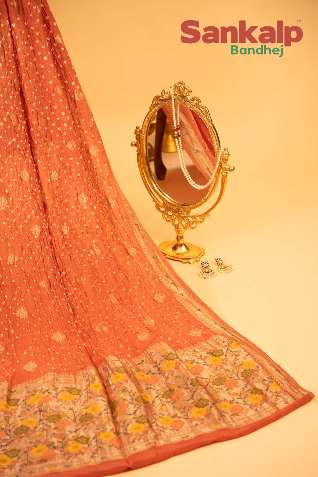 Peach Tussar Silk Bandhej Saree With Zari Border