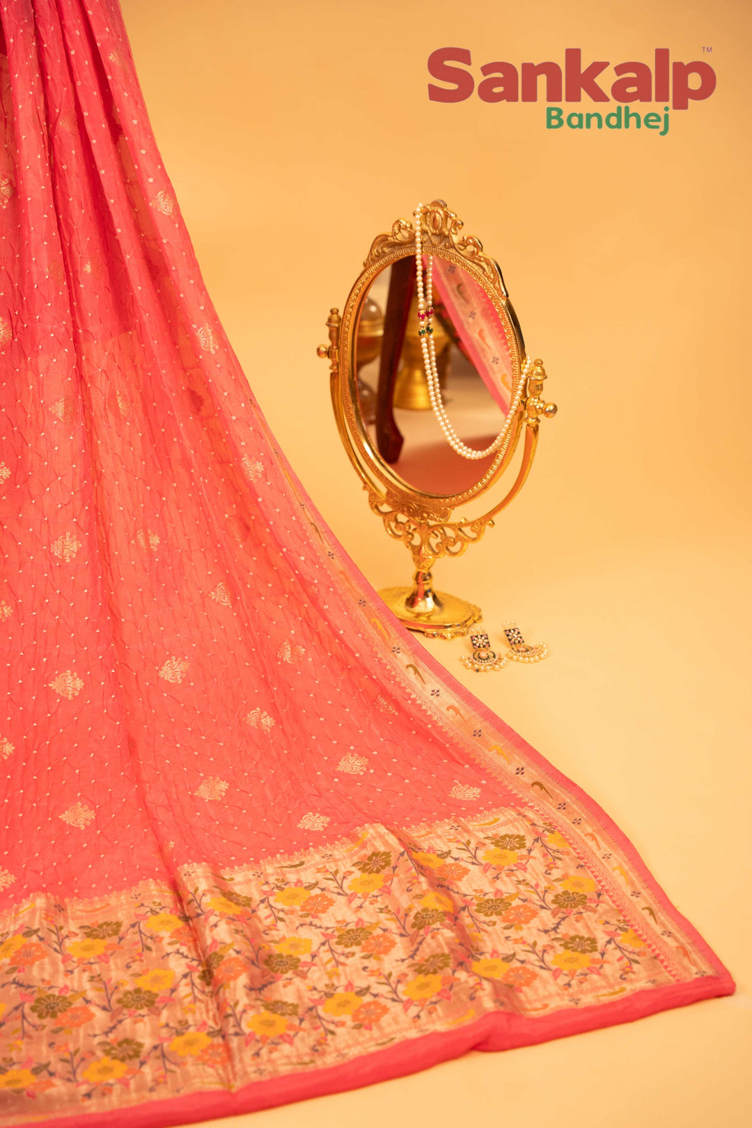 Light Pink Art Tussar Silk Bandhej Saree With Zari Border