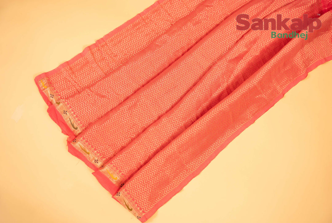 Light Pink Art Tussar Silk Bandhej Saree With Zari Border