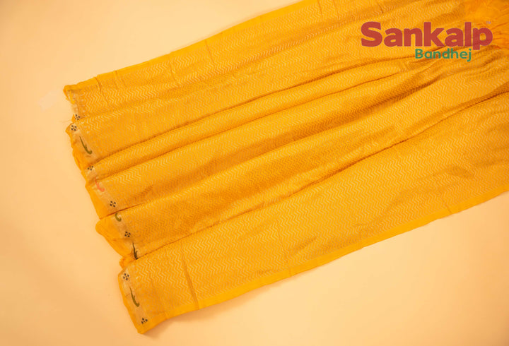 Yellow Art Tussar Silk Bandhej Saree With Zari Border