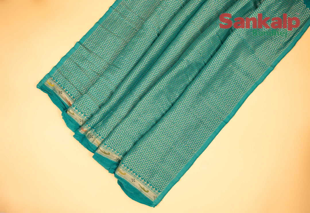 Light Blue Art Tussar Silk Bandhej Saree With Zari Border
