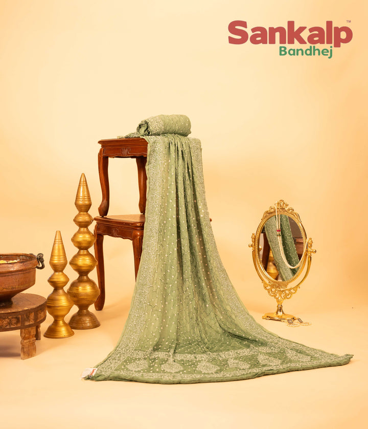Pastel Green Modal Silk Lucknowi Bandhej Saree