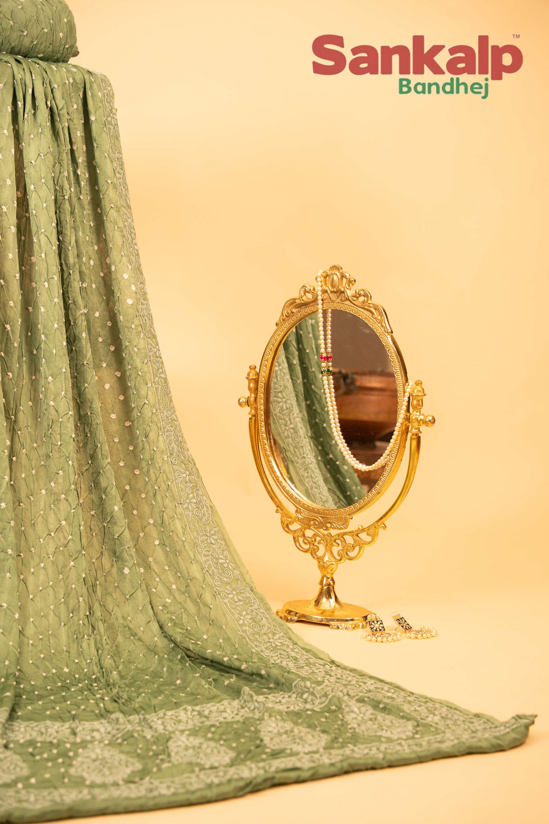 Pastel Green Modal Silk Lucknowi Bandhej Saree