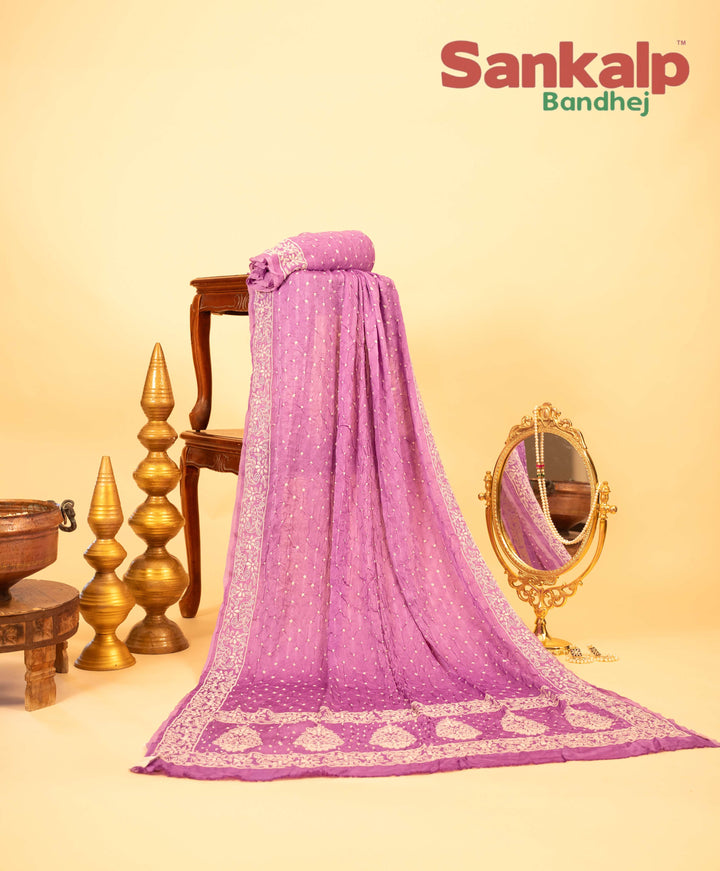 Light Purple Modal Silk Lucknowi Bandhej Saree