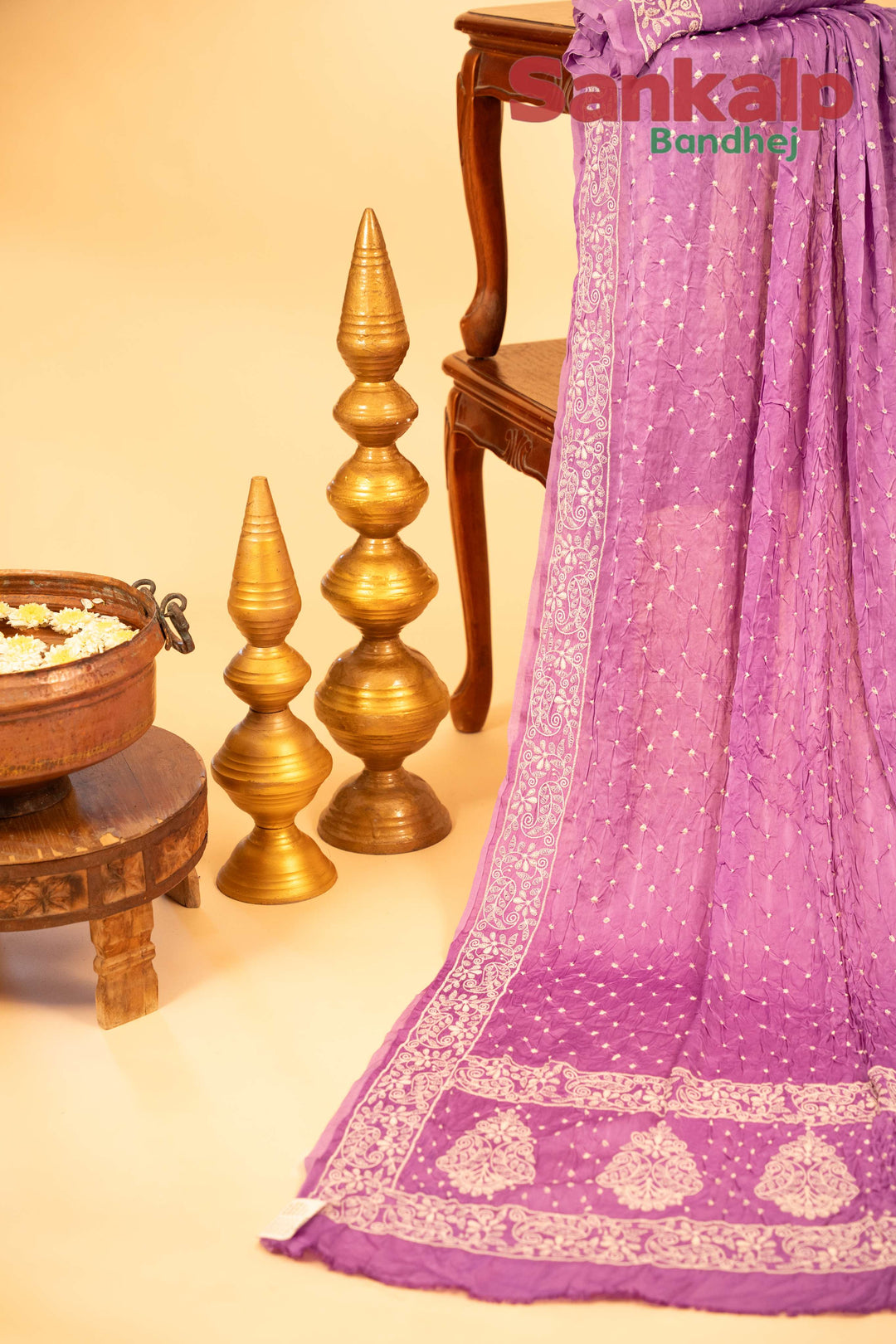 Light Purple Modal Silk Lucknowi Bandhej Saree