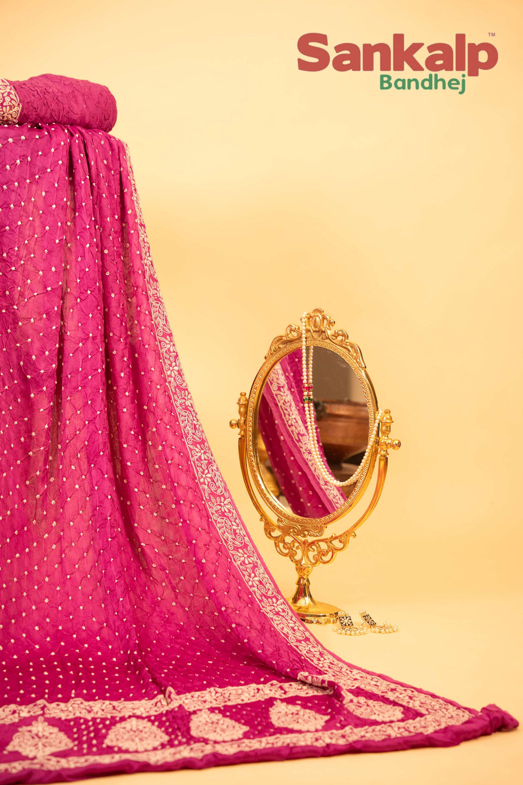 Rani Pink Modal Silk Lucknowi Bandhej Saree