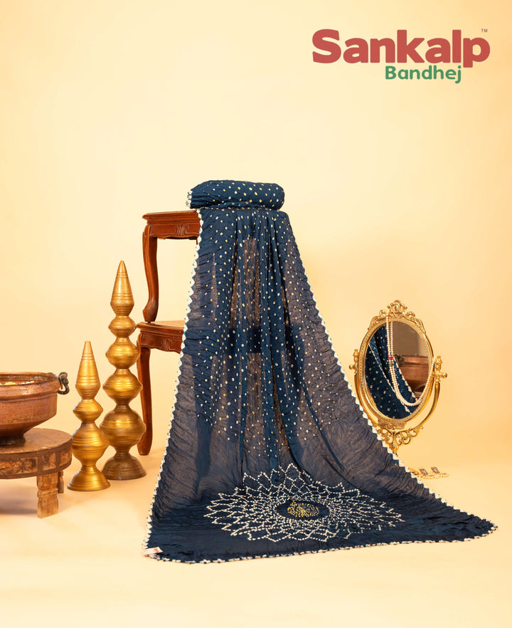 Blue Pure Modal Silk Single Dot Bandhej Saree