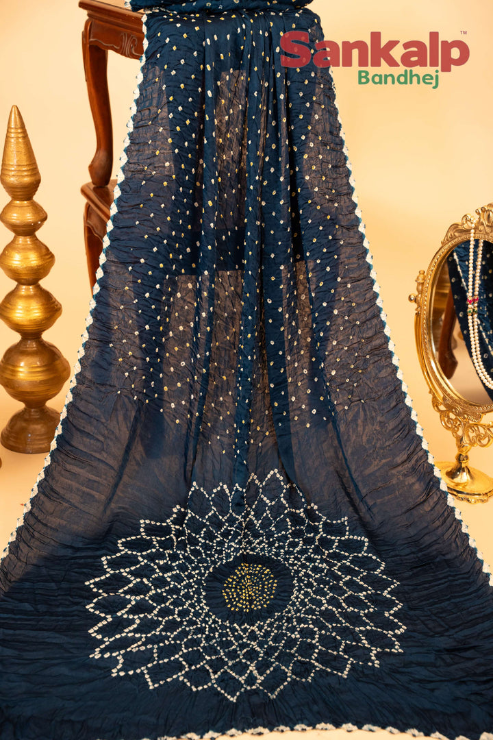 Blue Pure Modal Silk Single Dot Bandhej Saree